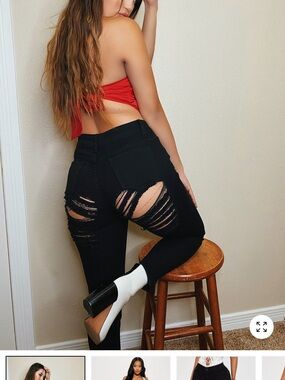 Fashion Nova Women's Black Ripped Skinny Jeans